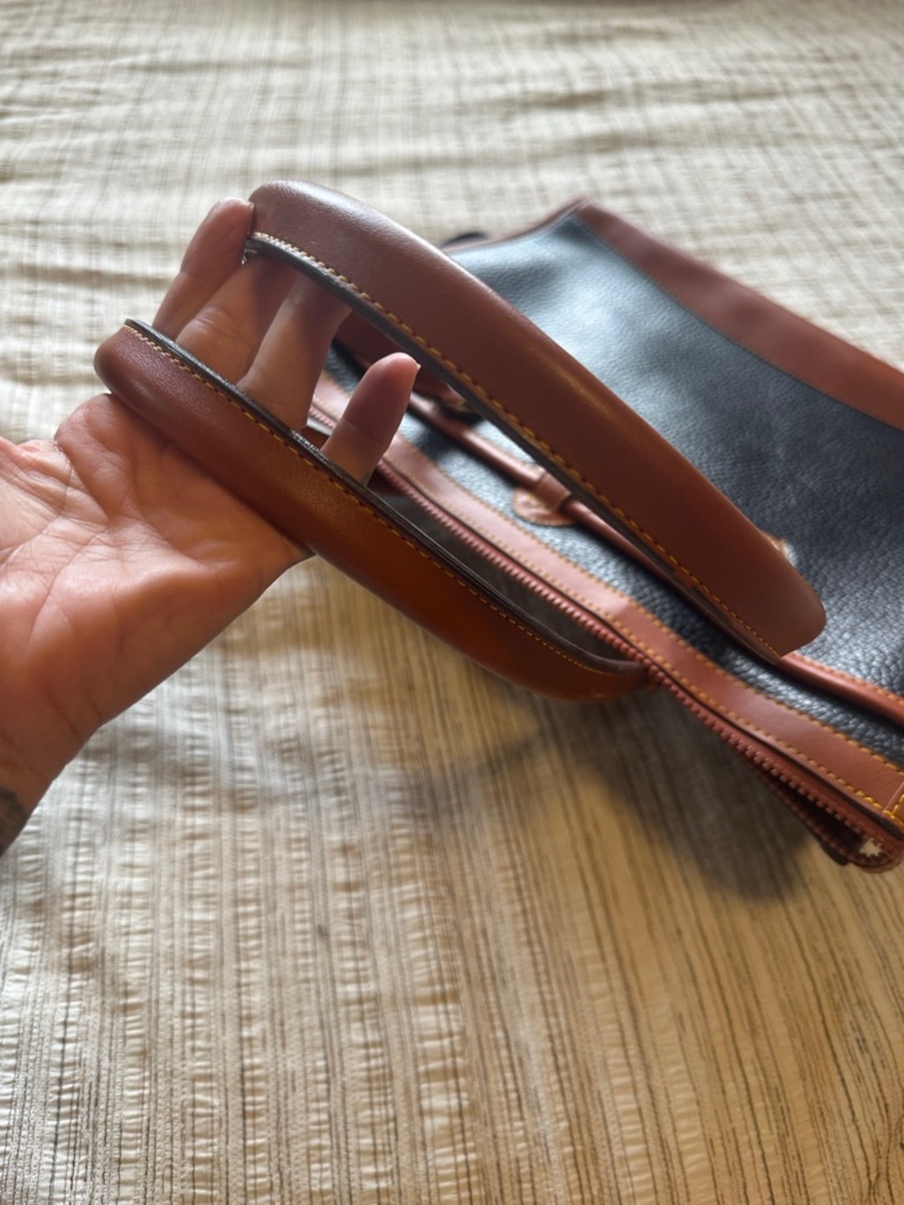 Classic Dooney & Bourke Black & Brown Pebble Leather Satchel - Picture 11 of 12